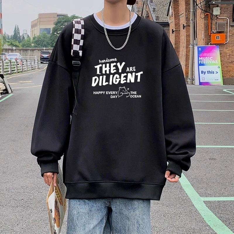 春款100%纯棉重磅秋冬季圆领卫衣男加绒潮牌美式宽松百搭学生上衣