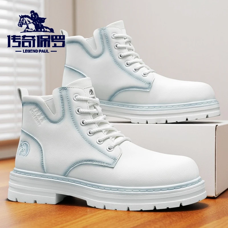 传奇保罗马丁靴增高秋冬擦色男靴机车工装靴子高帮男士男鞋厚底靴