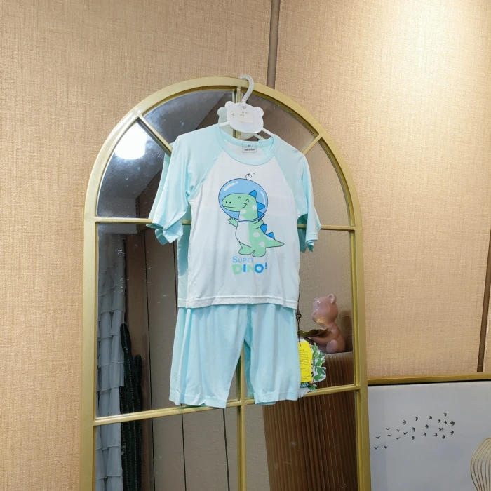 AC143    宝宝绿色七分袖高腰护肚空调服套装   夏季