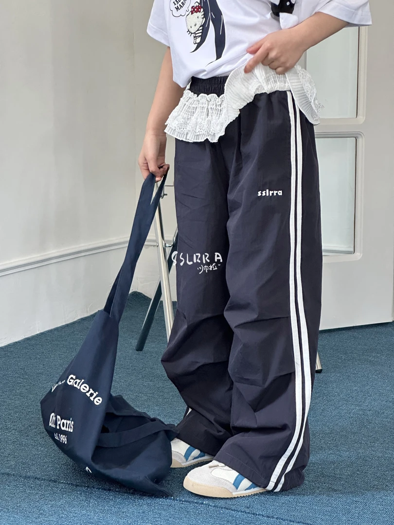 2025夏新女童中大童韩版蕾丝拼接休闲裤直筒裤6630