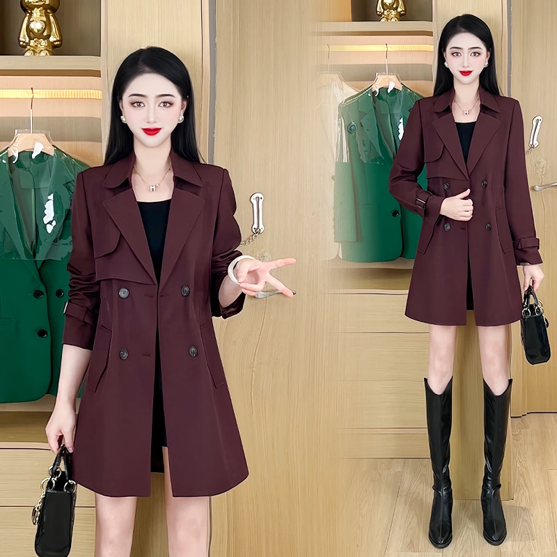 气质春秋季2025新款中长款英伦风西装领收腰显瘦风衣外套女A2325