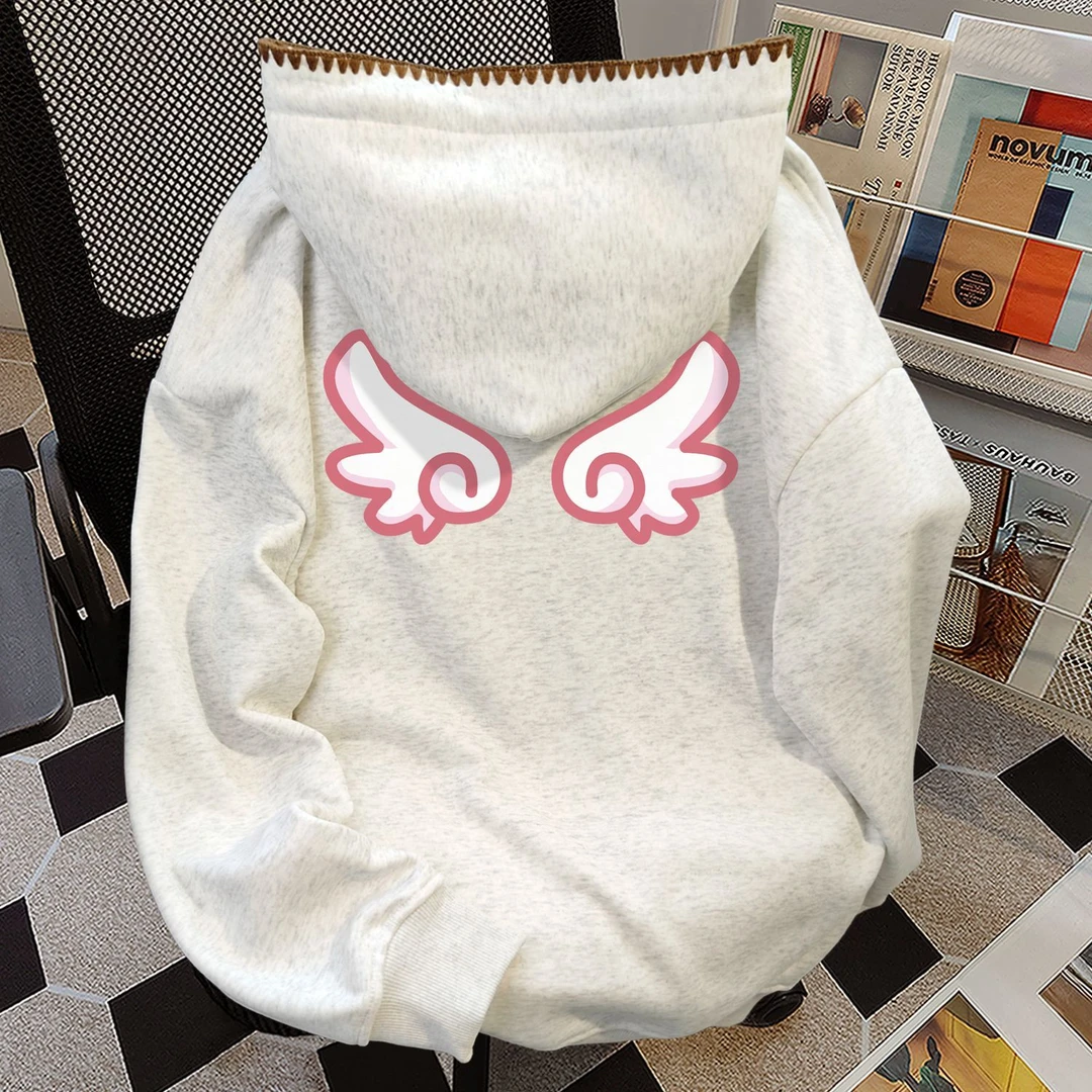 美式设计高级感气质连帽卫衣女秋冬季加绒加厚宽松显瘦外套上衣男