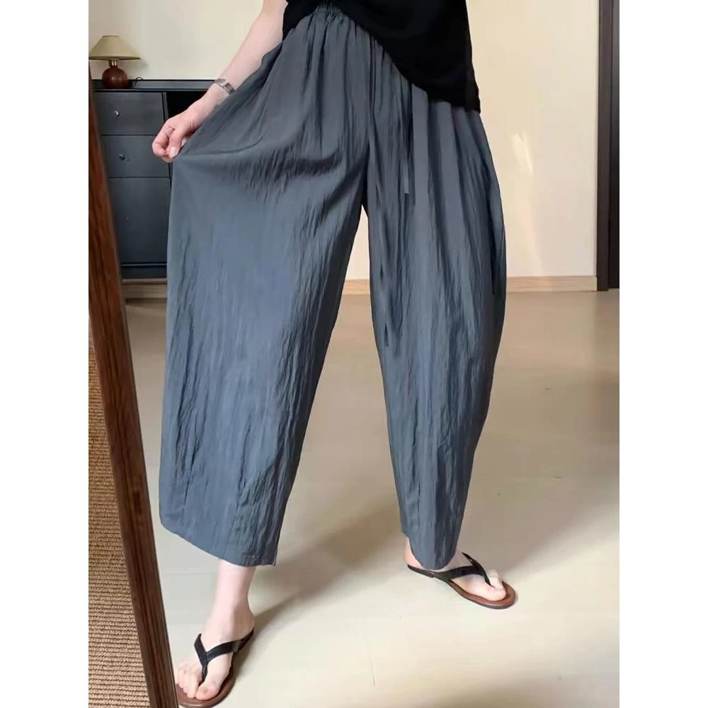 牛X货 巨炸裂！灰色肌理感阔腿裤女夏季薄款垂感休闲九分裤子