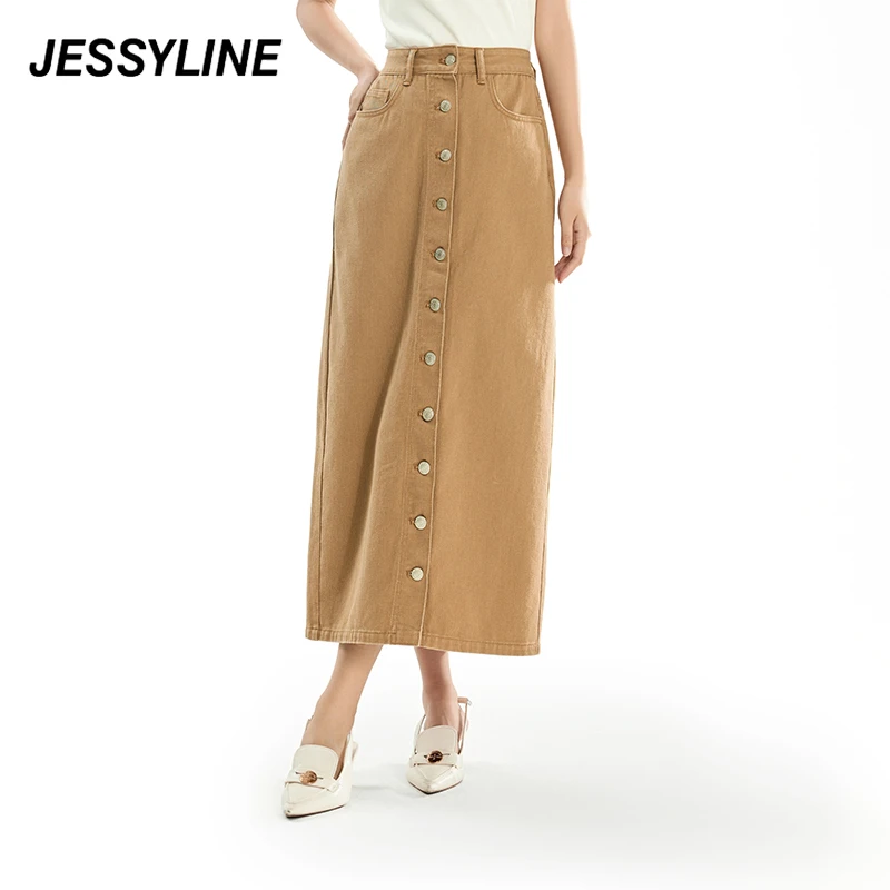 2752【刘一昂专属】jessyline杰茜莱高级感高腰牛仔半身长裙女