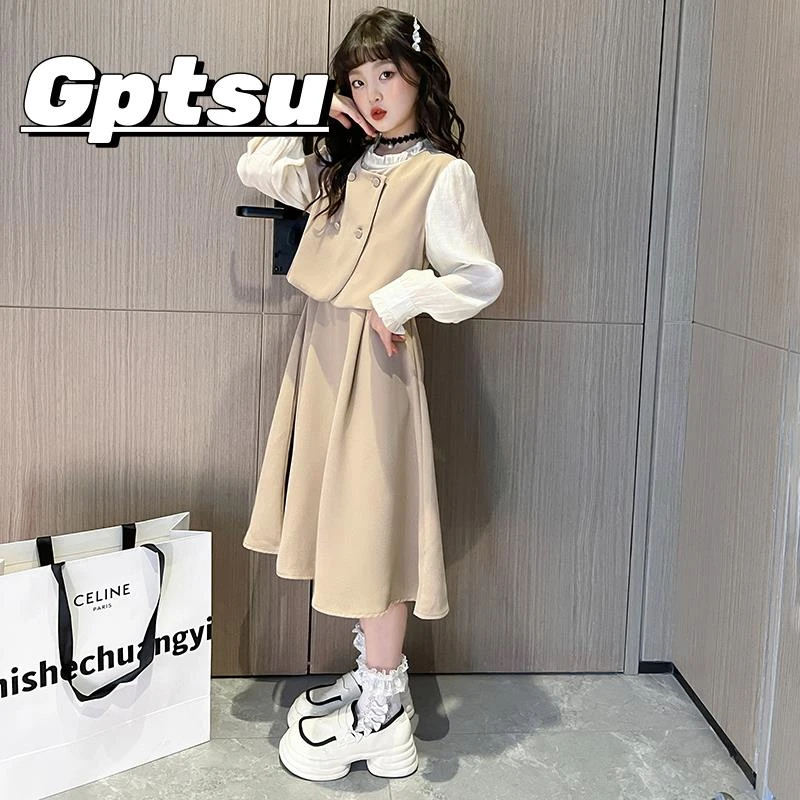 GPTSu女童连衣裙2025年时尚新款洋气儿童公主裙女大童长袖长裙子