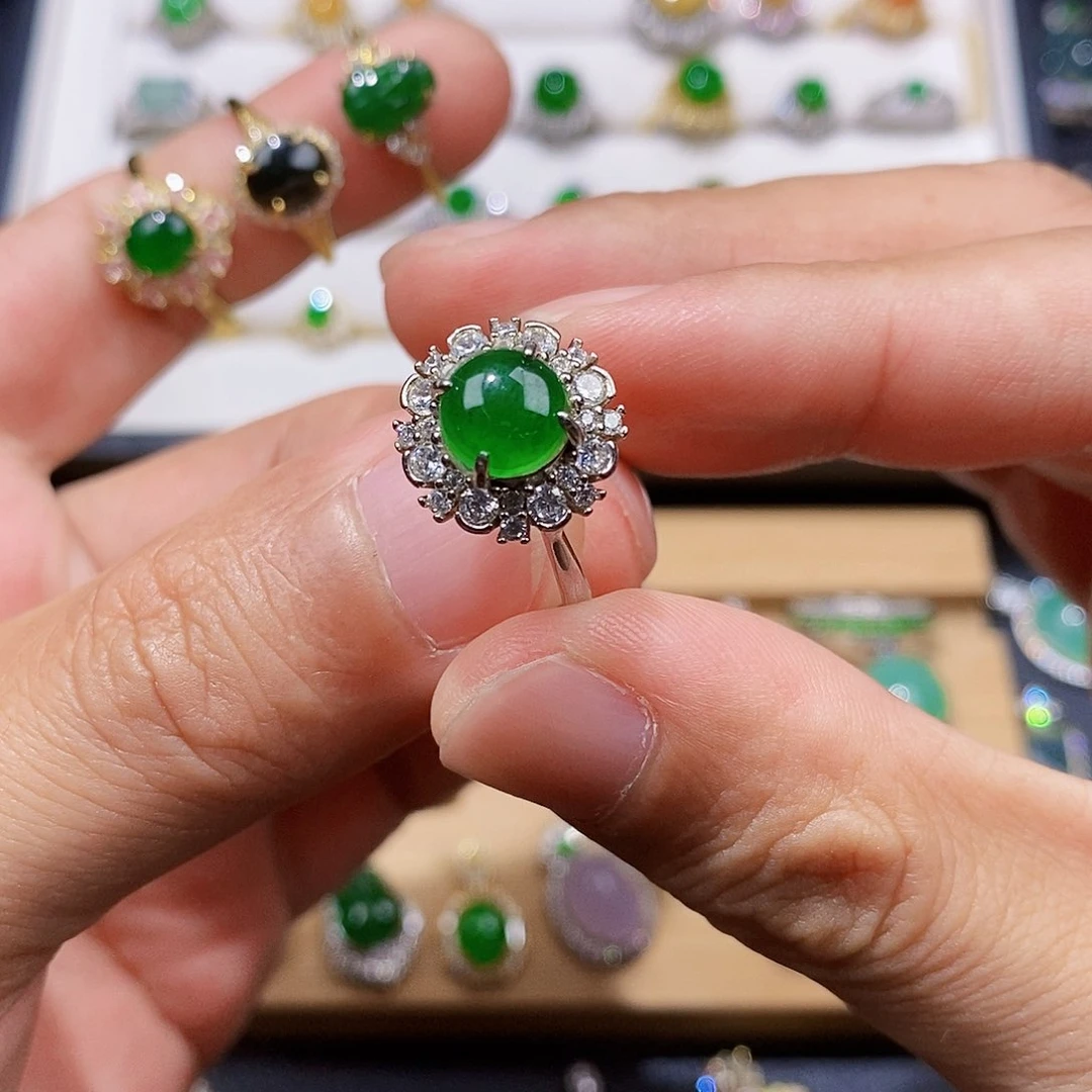 银S925镶嵌戒指翡翠戒指