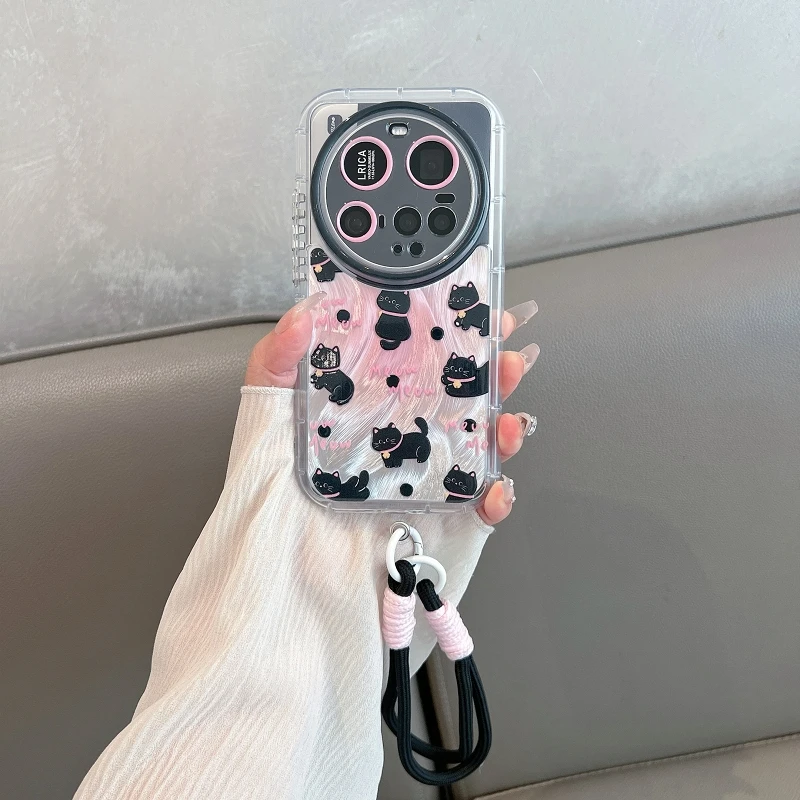 适用小米15ultra手机壳新款可爱卡通猫咪全包防摔羽纱保护套挂绳