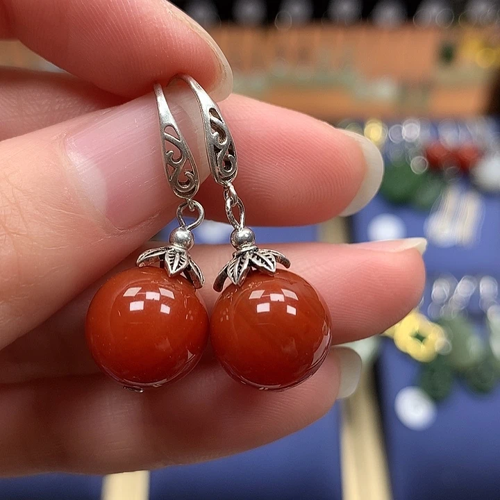 玛瑙/玉髓银S925镶嵌耳环12左右