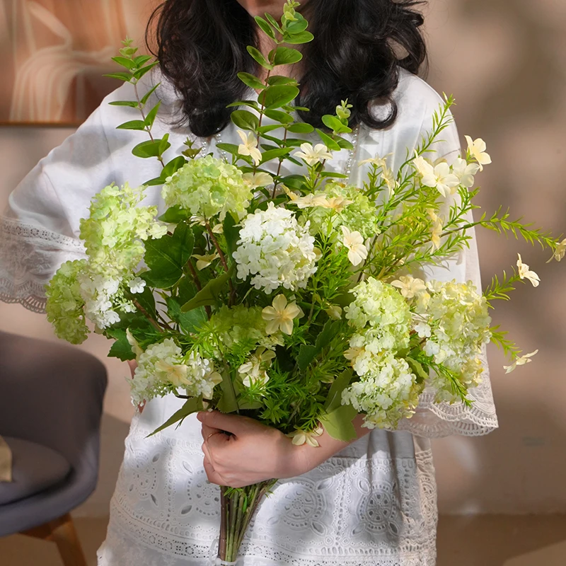 雪球花束 仿真花 三头绣球绢布材质 可水洗 客厅大花束 摆件