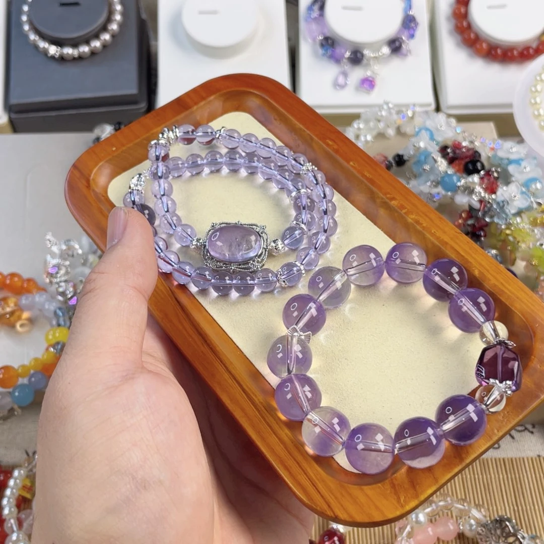 水晶手串银S800镀金镶嵌