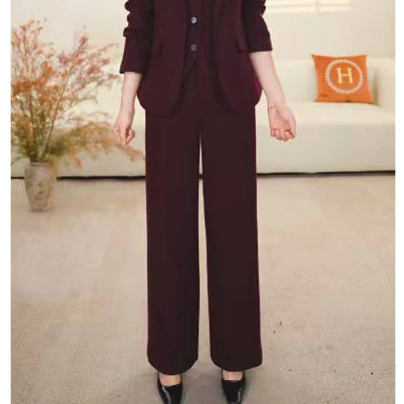 米思阳加厚羊毛裤新款优雅通勤休闲裤直筒西装裤女5M25DH5790