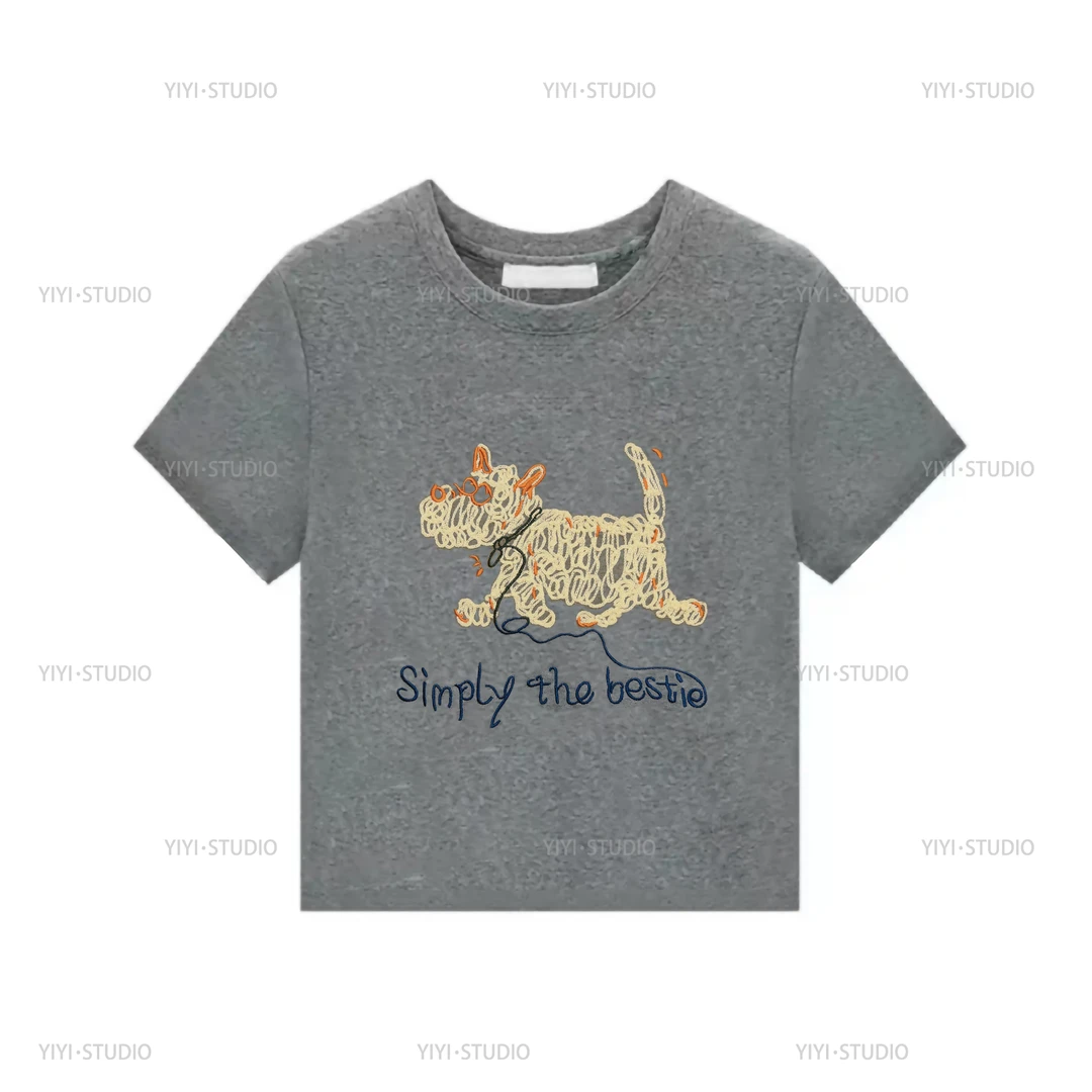 sweet c 【线条小狗】M202#春夏新款韩版风正肩短袖T恤女款时尚百搭