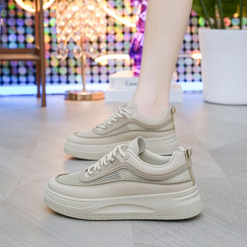 WANWO/万沃女鞋2024夏季新款休闲板鞋运动鞋百搭厚底老爹鞋小白鞋