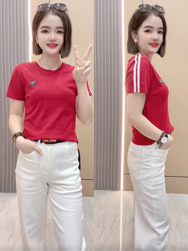 李米米 305短款两条杠修身时尚百搭短袖T恤女