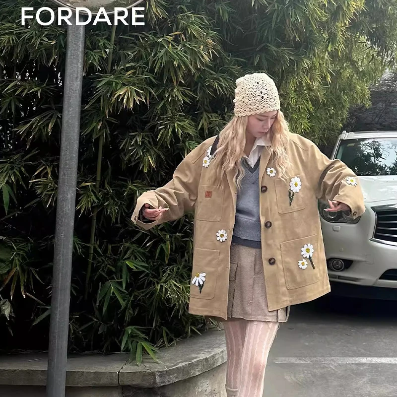 FORDARE小雏菊订珠工装棉服外套