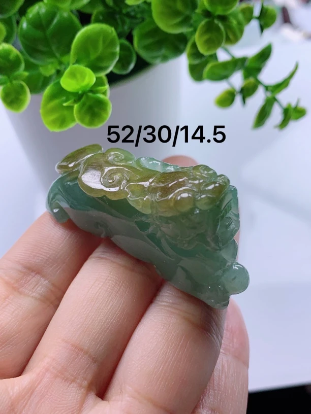 天然翡翠A货立体飘黄翡翠招财貔貅吊坠