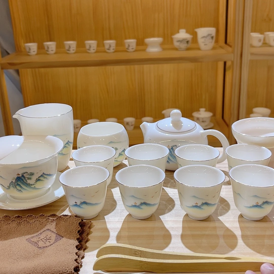 杯玄致羊脂玉瓷茶具套装