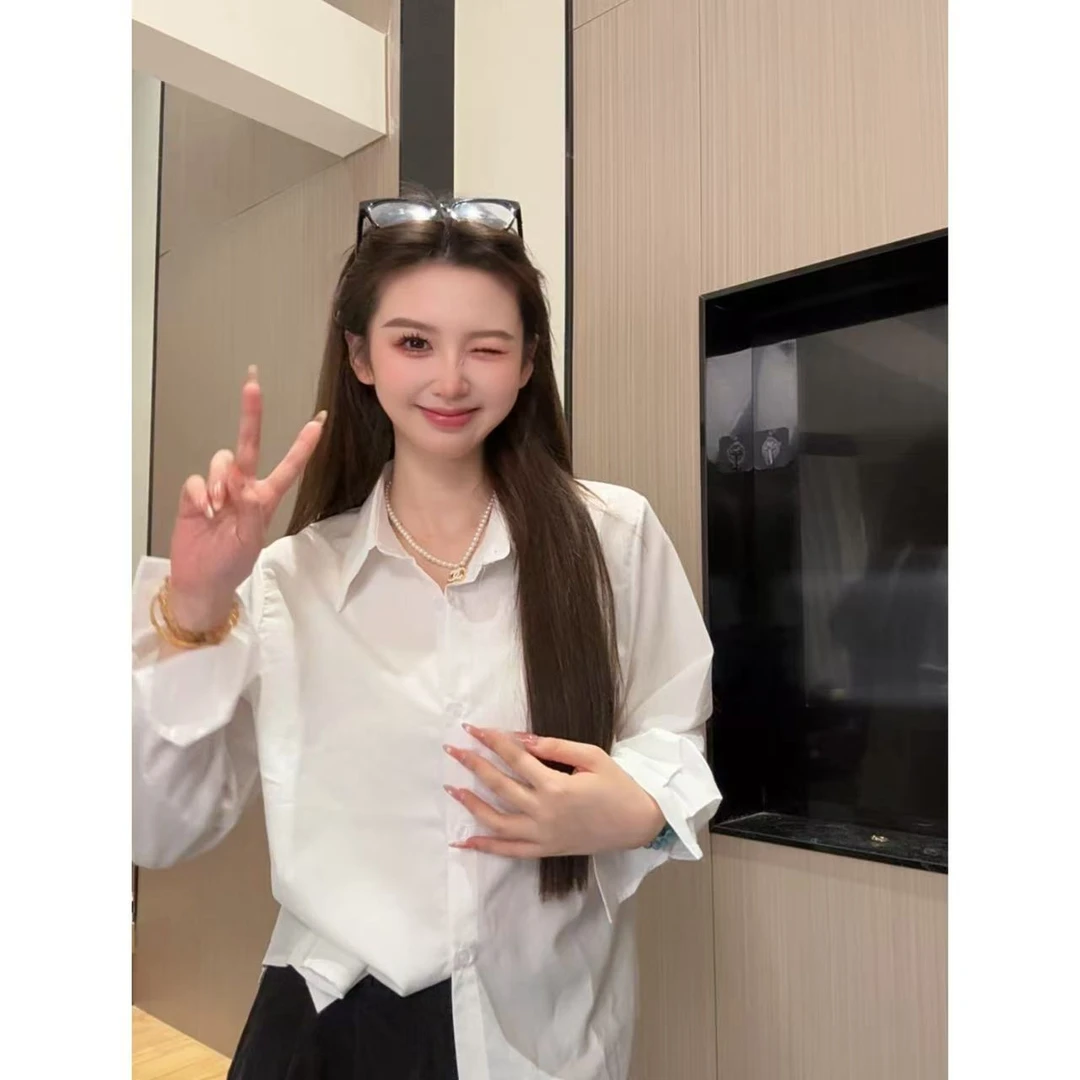 秋季新款衬衫女长袖上衣休闲慵懒简约高级百搭纯色衬衣