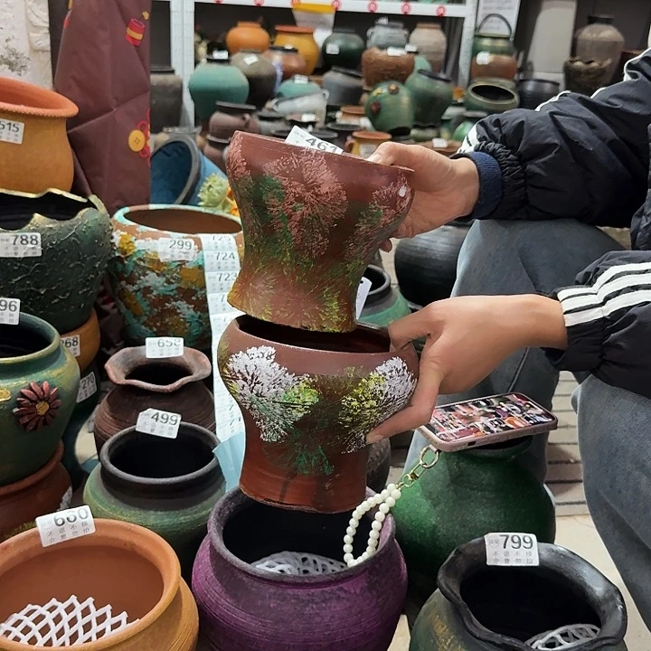 瑕疵彩绘一对461高度14口径14