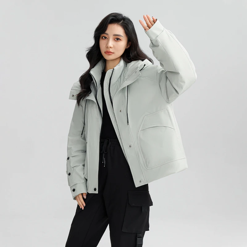 时尚舒适袖口装饰假两件女款派克羽绒服