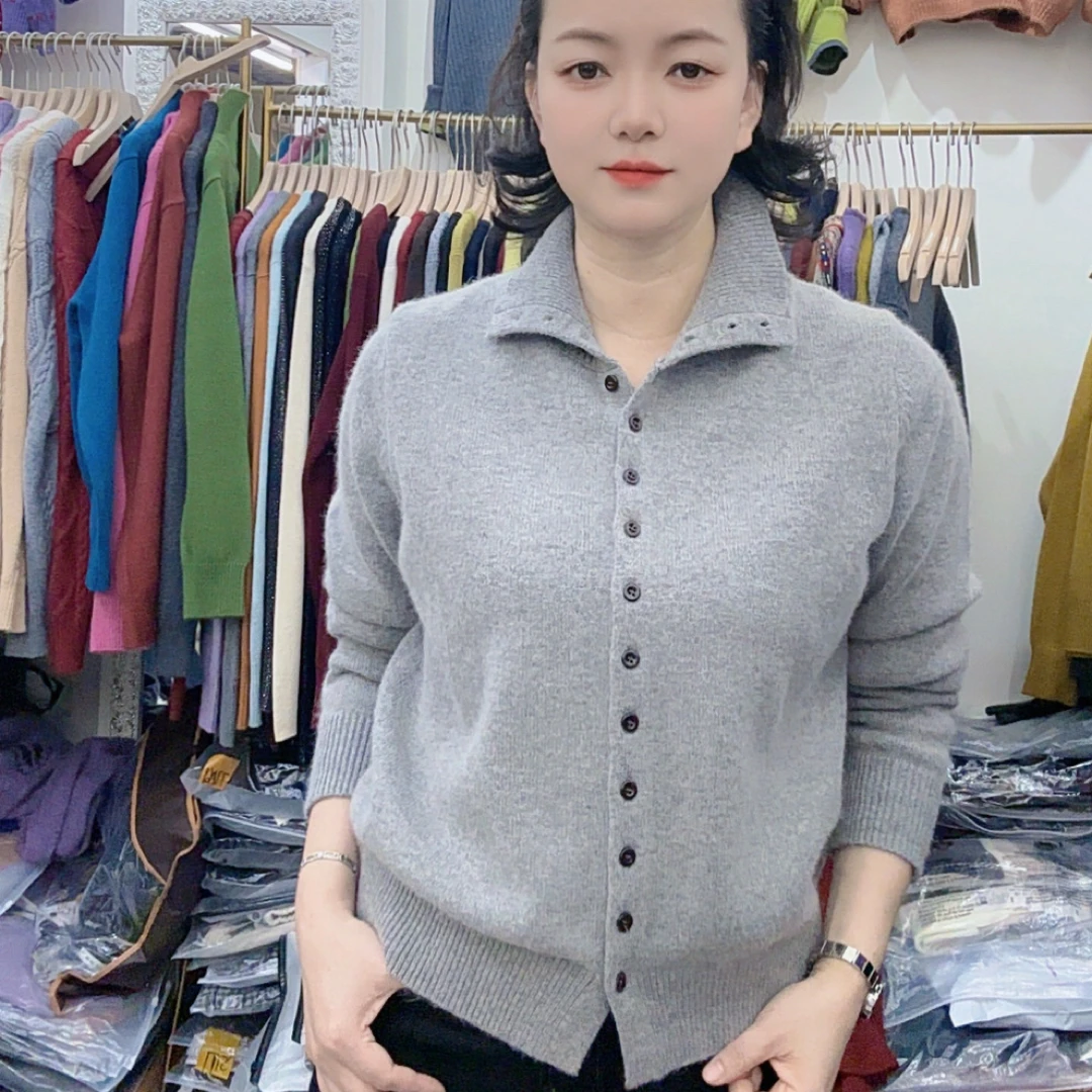 高品质秋冬时尚百搭半高领针织开衫外套