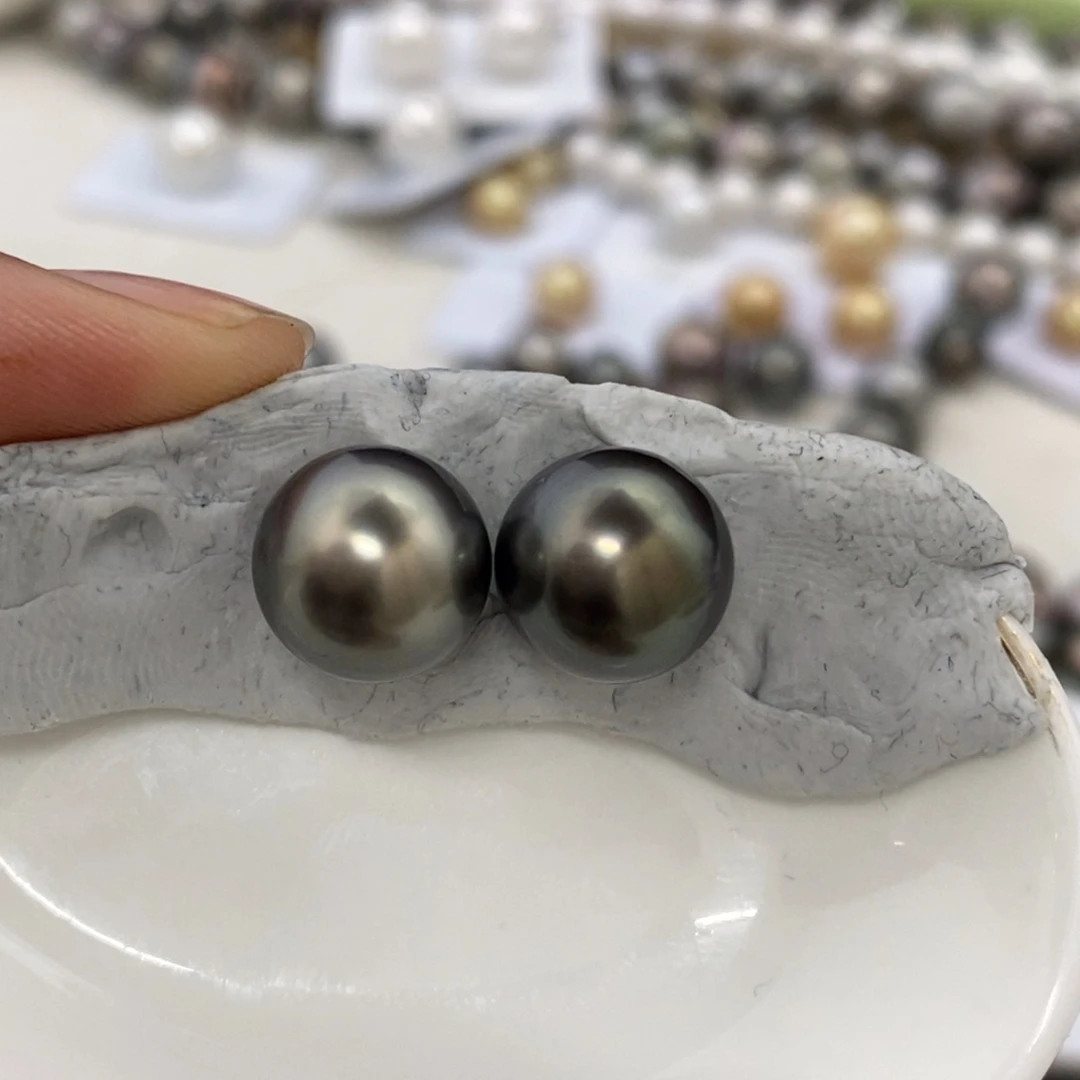 裸珠海水珍珠大溪地巴洛克背镶11m对珠