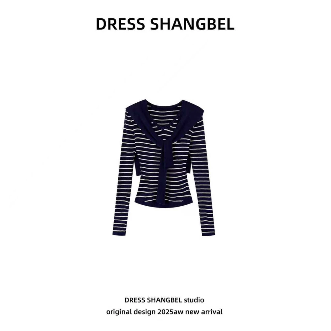 DRESS -新款C14女款蓝白条纹秋季毛针织衫两件套百搭女装5699H
