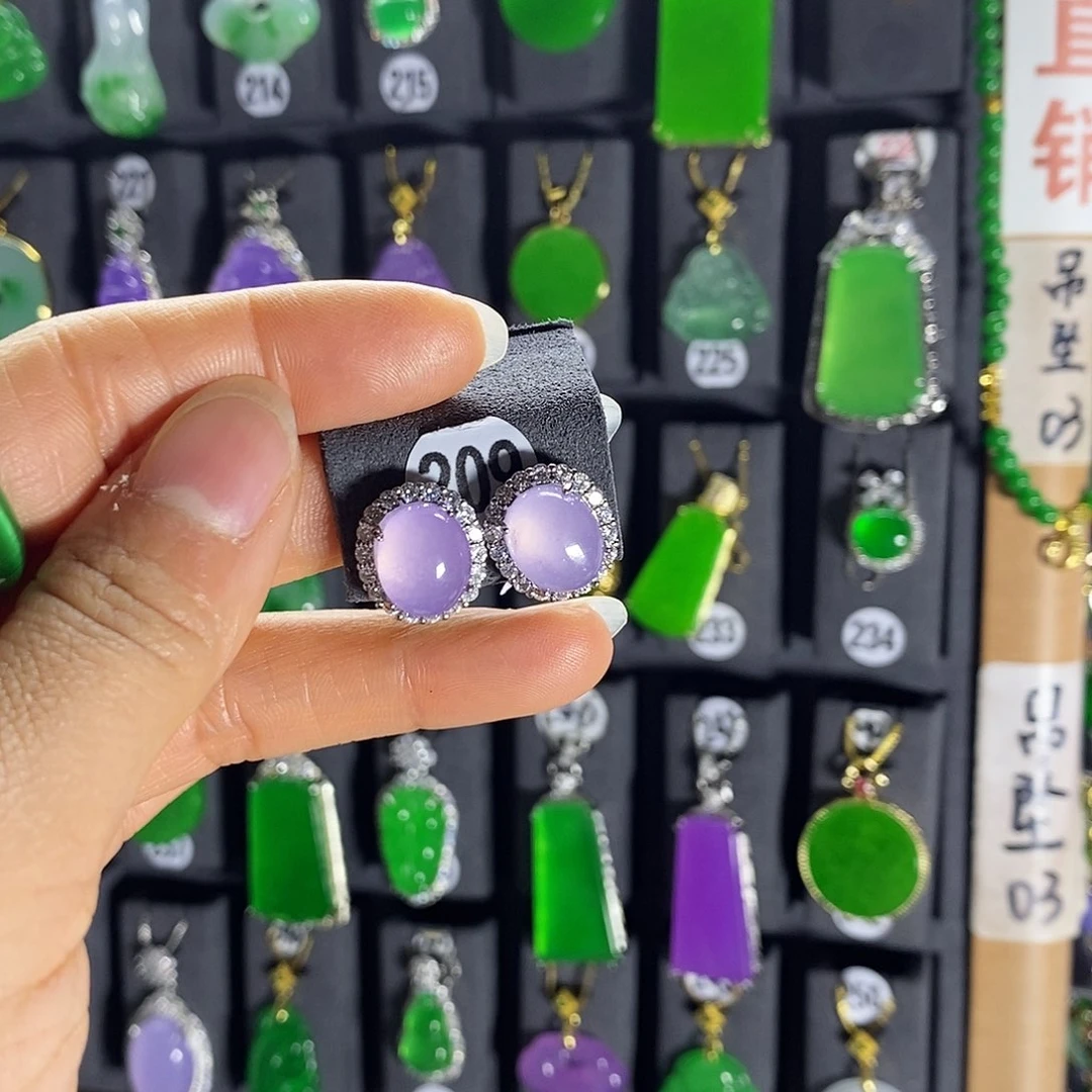 银S925镶嵌翡翠耳饰209