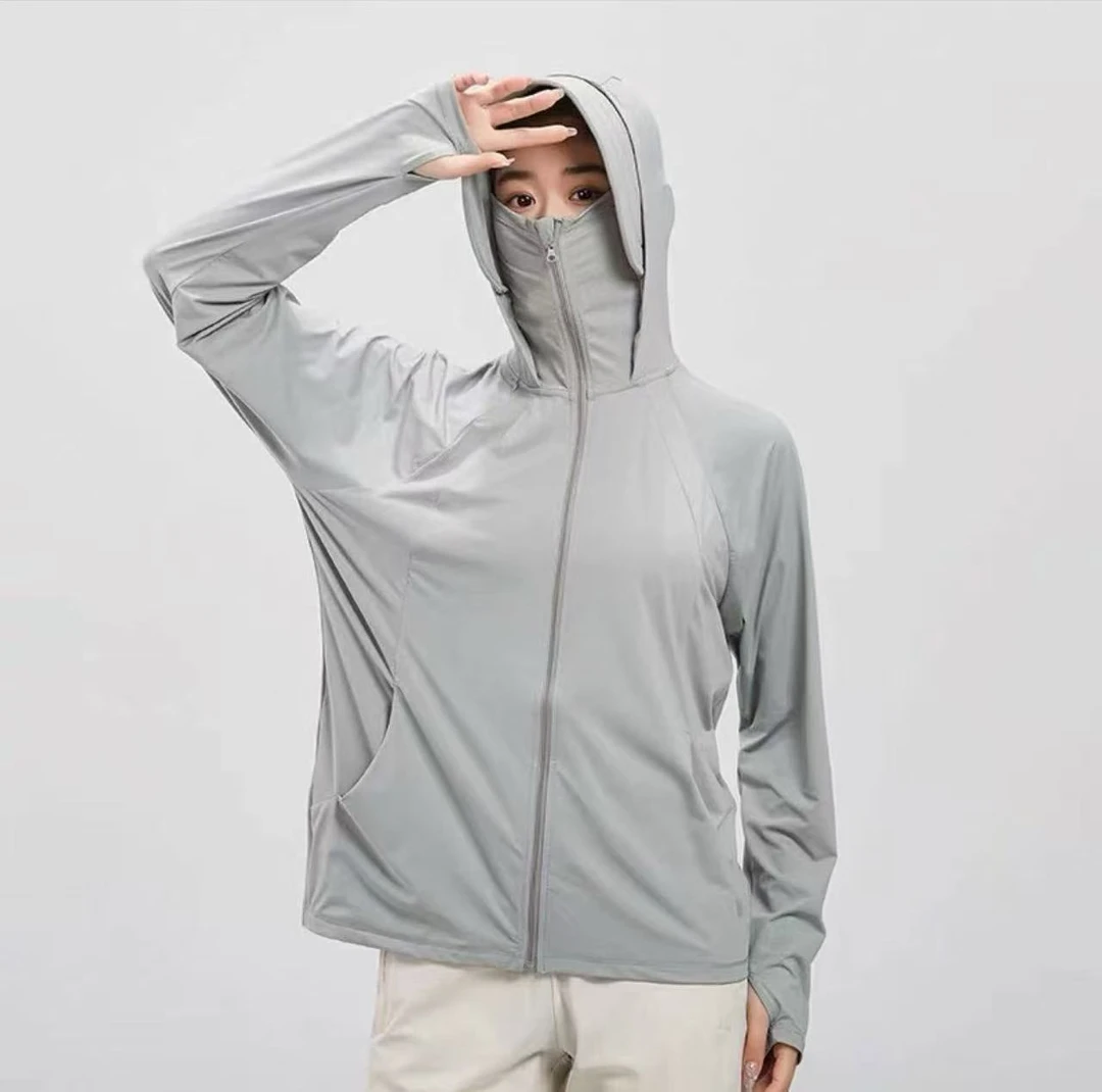 女款夏季防紫外线【黑胶帽檐】防晒衣新款凉感冰丝宽松运动服23659