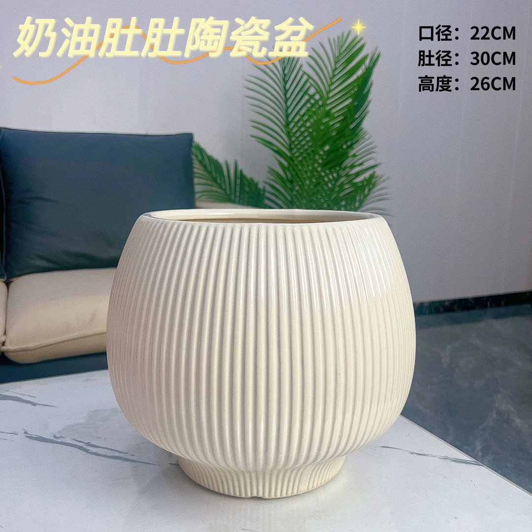 超大奶肚肚口22高26龟背竹百合竹龙血树金钱树陶瓷落地大花盆
