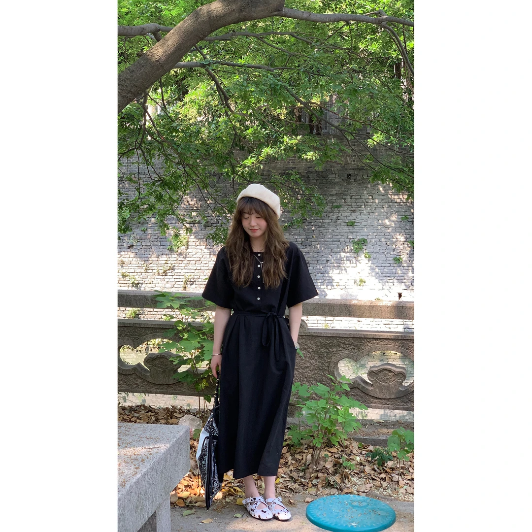 zhukele  多粒扣圆领连衣裙  休闲百搭裙时尚