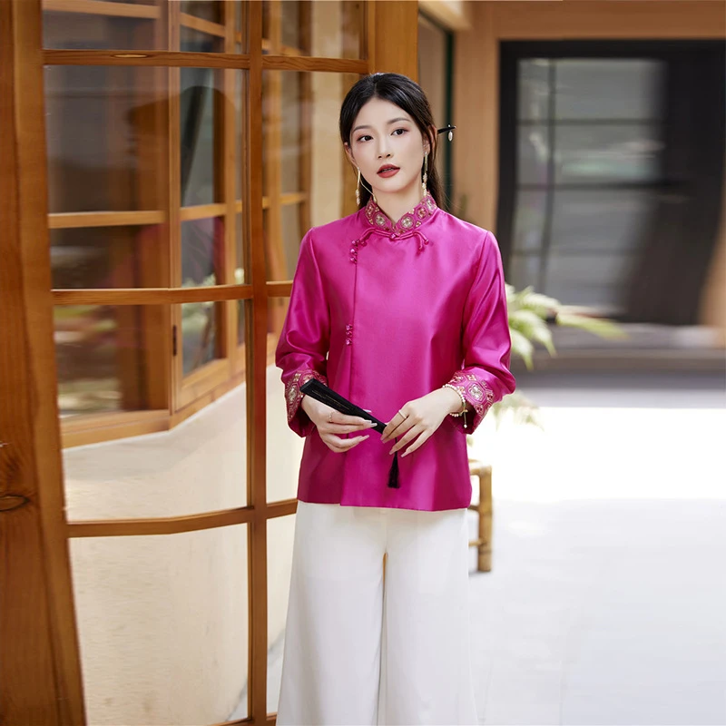 中国风刺绣上衣短款复古盘扣时尚减龄宽松显瘦改良汉服唐装茶服女