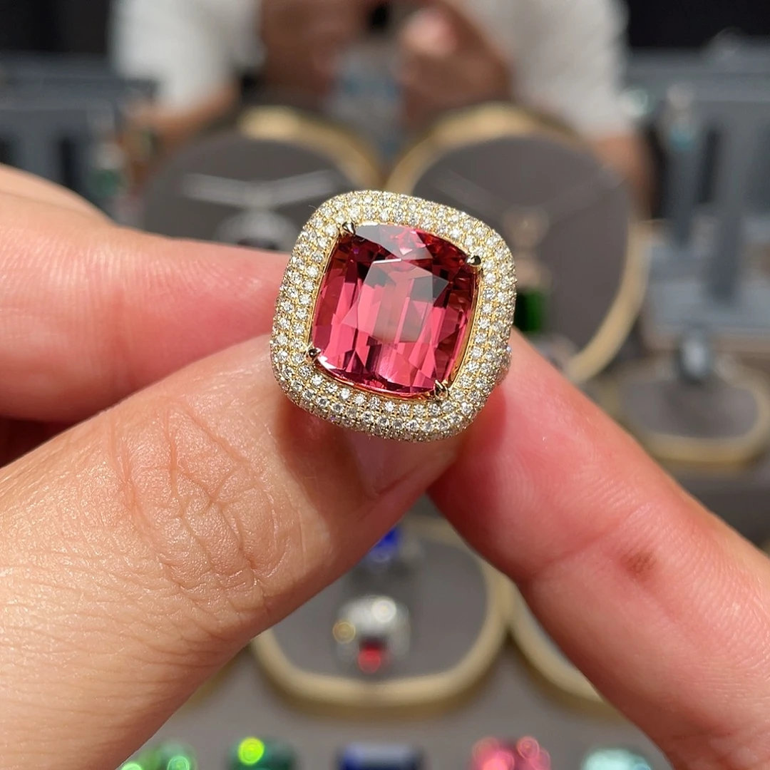 碧玺戒指18K金镶嵌9.65ct