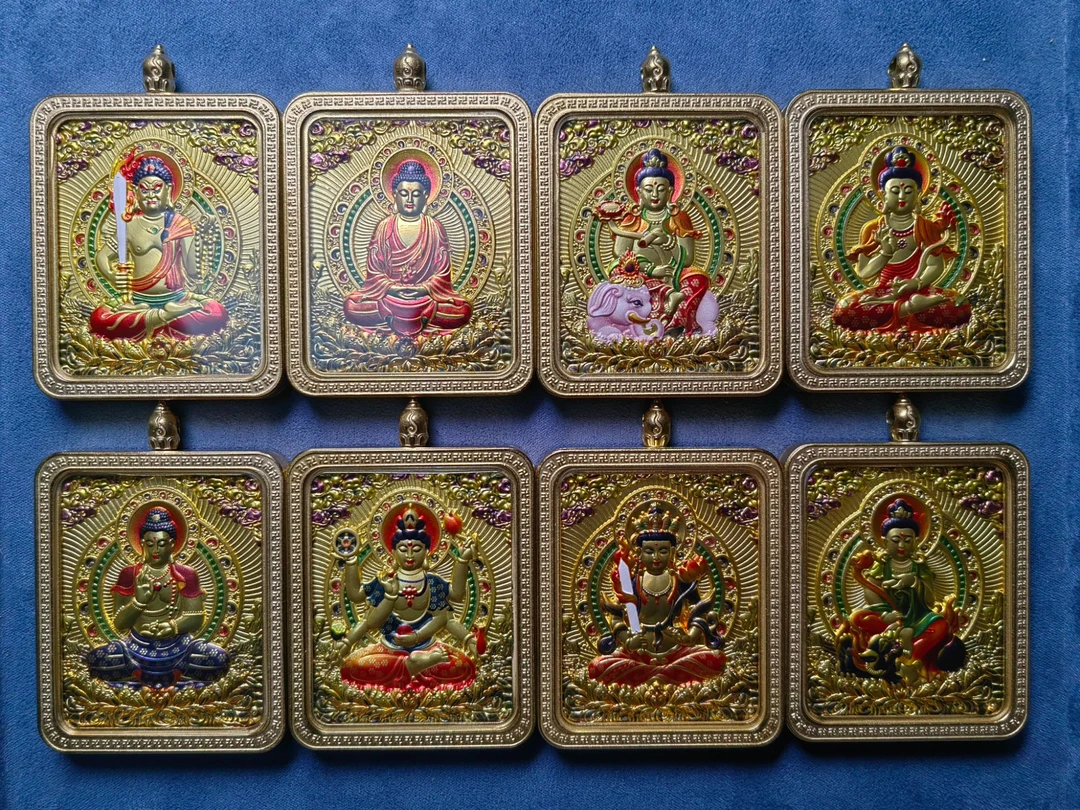 藏传钛金唐卡立体浮雕吊坠（八大守护神/扎基拉姆+五爷双面）