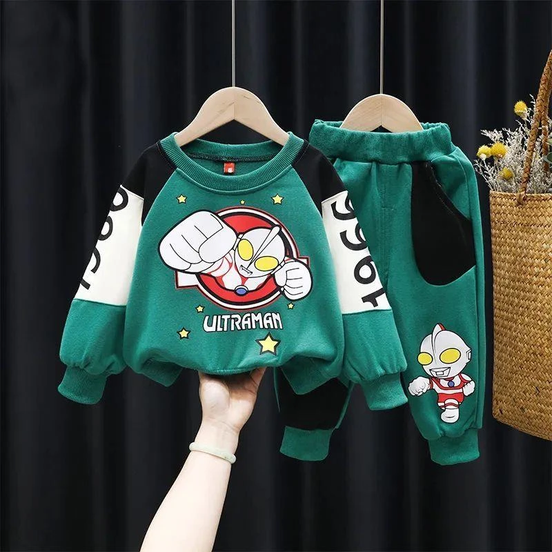 奥特曼衣服男童春秋季宝宝儿童套装帅气中小童洋气长袖卫衣两件套