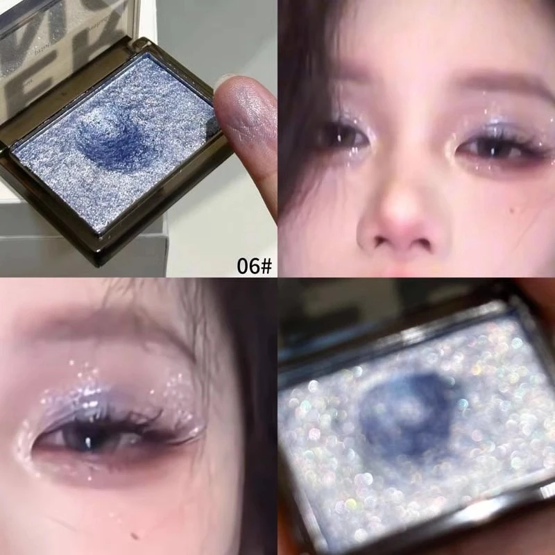 银河爆闪碎碎冰！小烟熏冰川蓝色眼影盘珠光哑光闪片亮晶晶平价女~