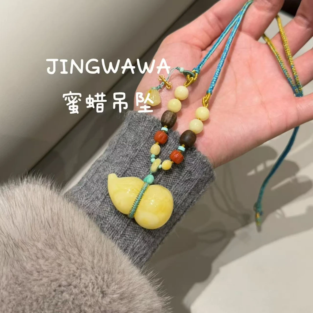 无品牌天然白花蜜蜜蜡吊坠福禄葫芦简约女款毛衣链项链（8899）