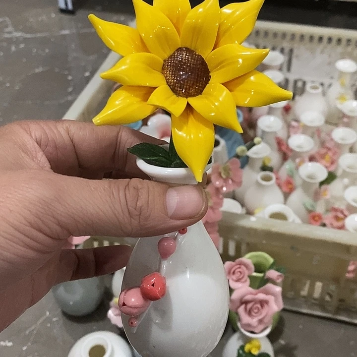 瓷片纯手工陶瓷花摆件瑕