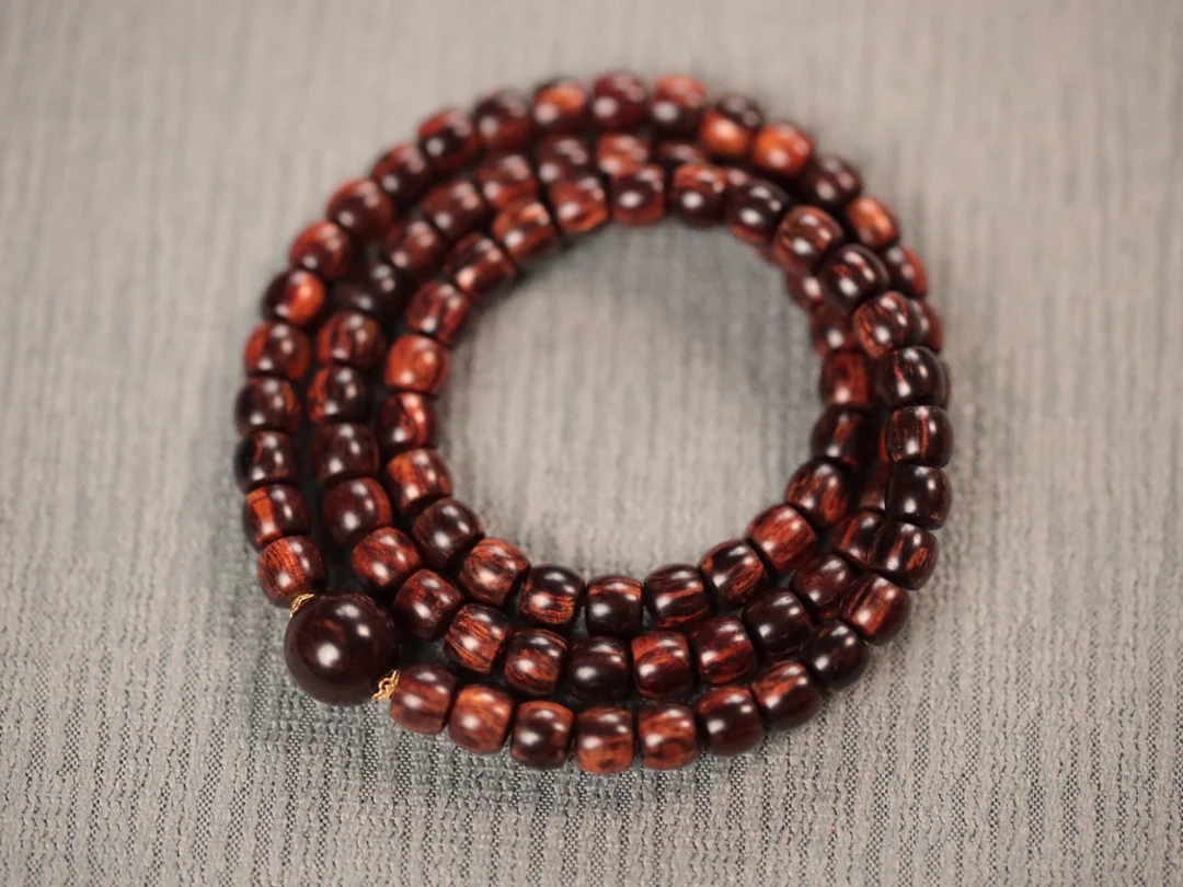 降真香 红降6x7mm直切3圈【脖链】木带宝珠串【18k金：0.05g】