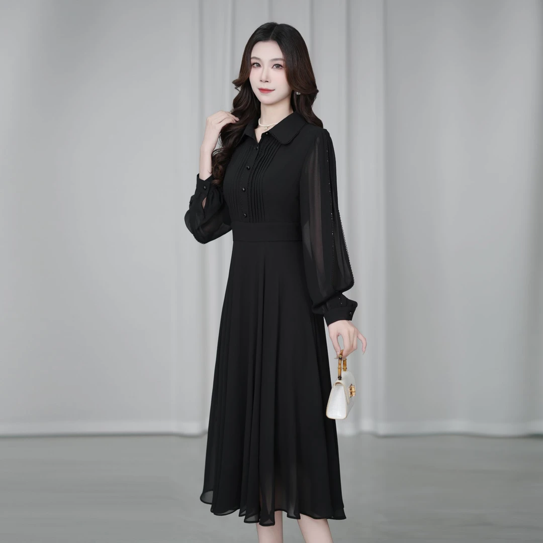 【星晴名品】2025黑色尤莱特穿搭时尚气质显瘦轻奢长裙连衣裙