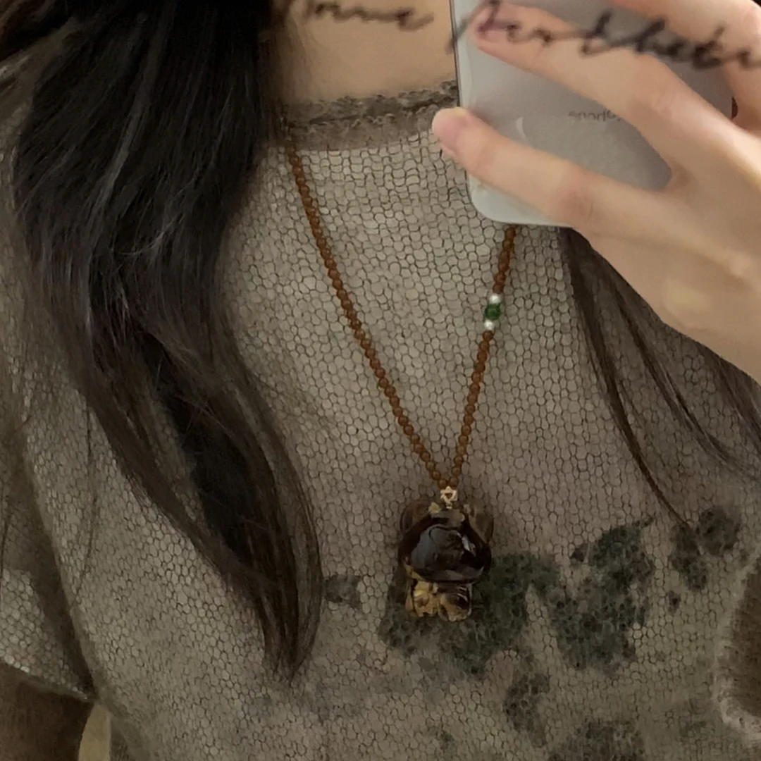 天然根珀小熊项链缅甸琥珀