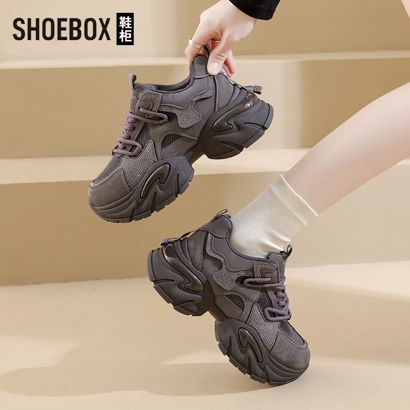 SHOEBOX鞋柜厚底老爹鞋女2025秋冬新款美式复古增高休闲运动鞋