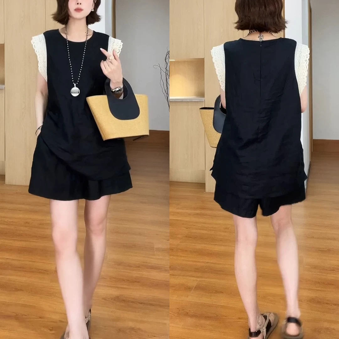 优雅高级百搭减龄上衣休闲短裤套装夏季新款时尚宽松显瘦两件套女