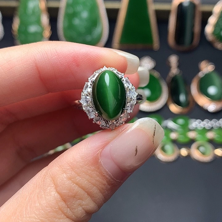 和田玉银S925镶嵌戒指