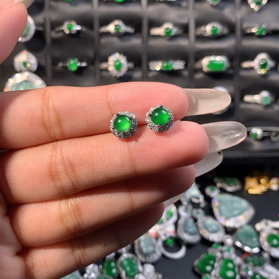 翡翠未镶嵌耳饰耳钉