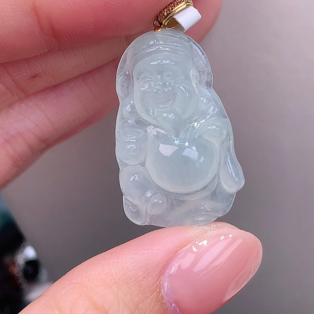 颈饰18K金镶嵌翡翠冰薄荷绿财爷