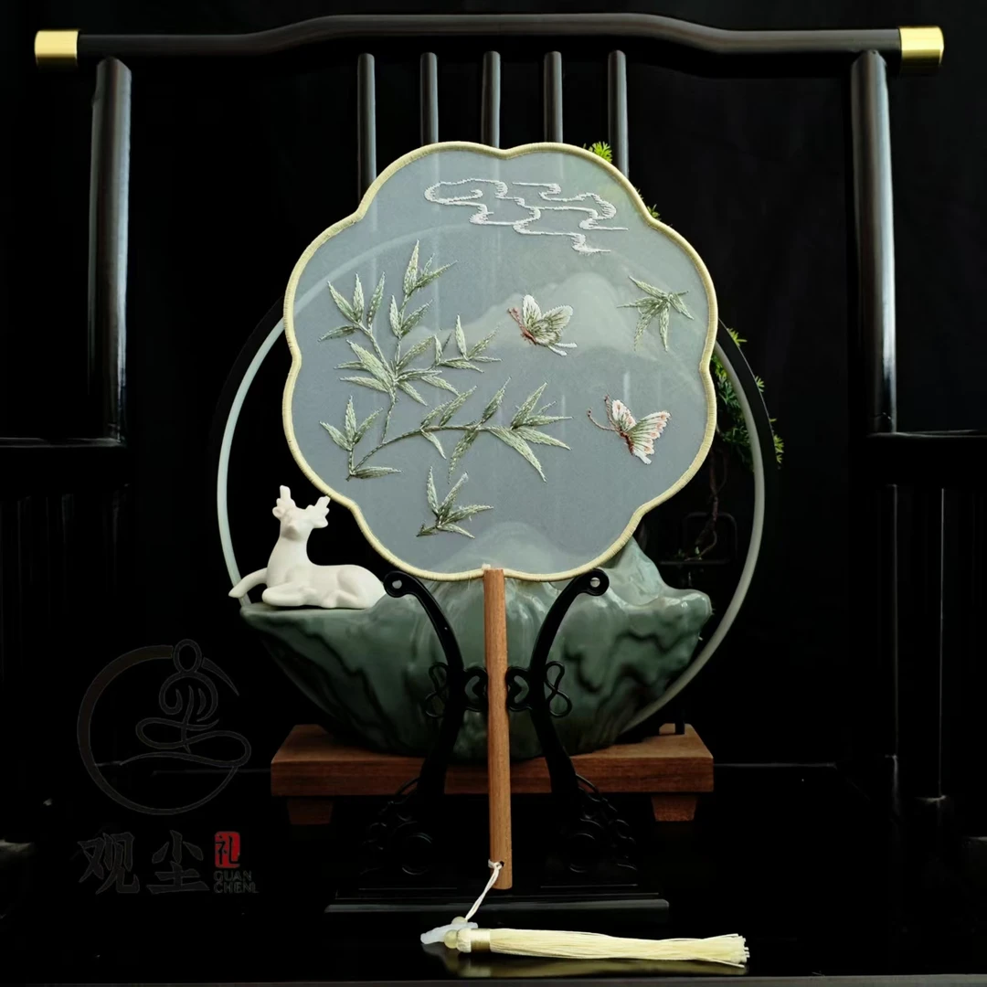 【】竹帘蝶苏绣牡丹团扇古风刺绣扇子