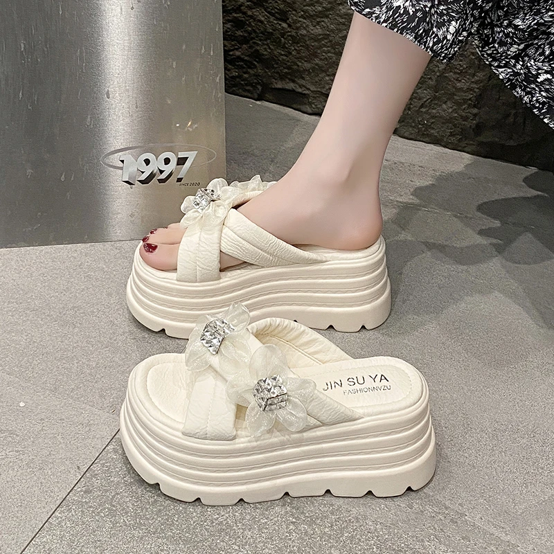 厚底拖鞋女2025年新款夏法式百搭8cm时尚外穿松糕小个子坡跟凉拖