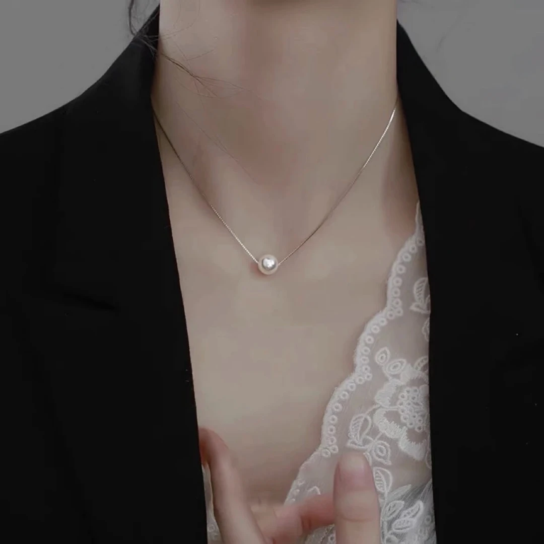 链子925银仿珍珠 S925银简约轻奢小众气质锁骨项链O0112
