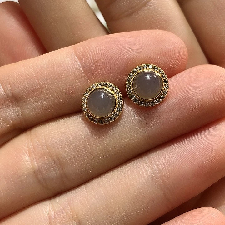 银S925镶嵌和田玉（白玉）耳饰✨*夏